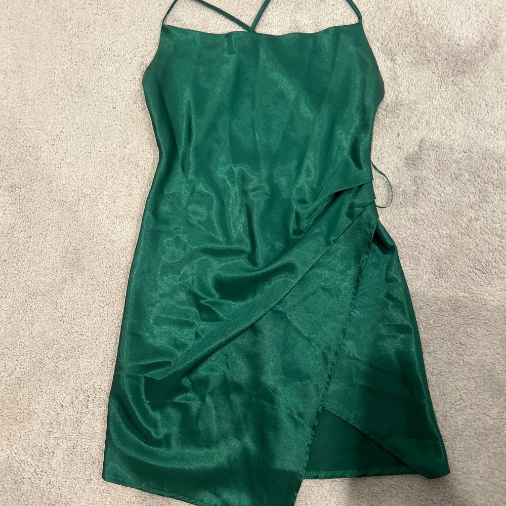 Satin forest green cowl neck